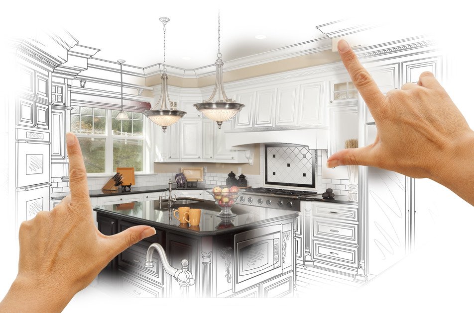 Female Hands Framing Custom Kitchen Design Drawing Come to Life